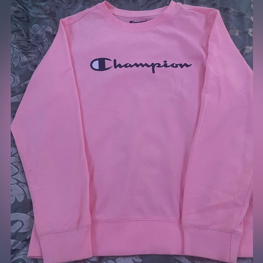 Large pink champion crew neck sweatshirt